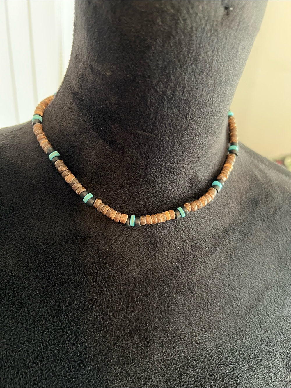 Turquoise Accent Brown Bead 18” Choker Necklace - Women Jewelry